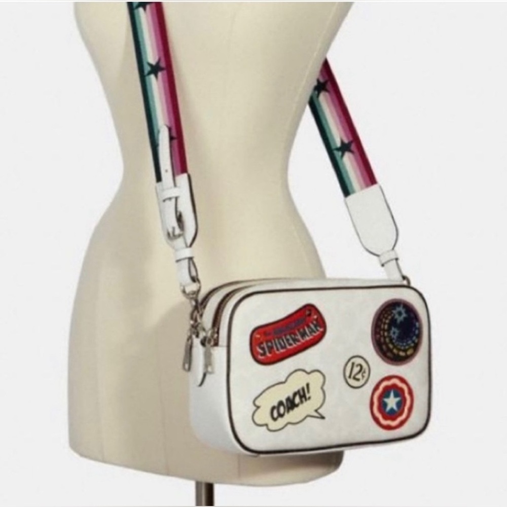 Coach authentic Spider-Man Marvel White Bag with Patches. NWOT limited edition